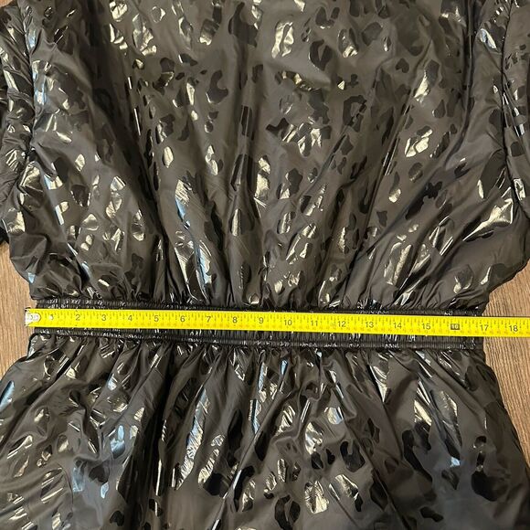 DKNY Glossy Leopard Print Puffer Jacket Women’s M Black Cinched Waist - Picture 7 of 9